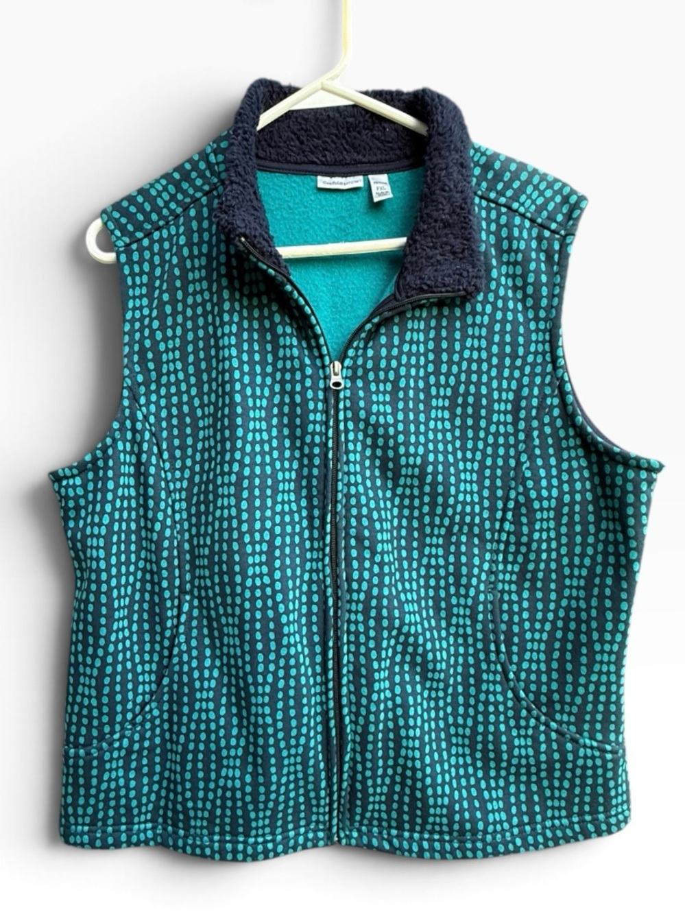 Croft & Barrow Teal Blue Geometric Full Zip Fleece Vest Size PXL